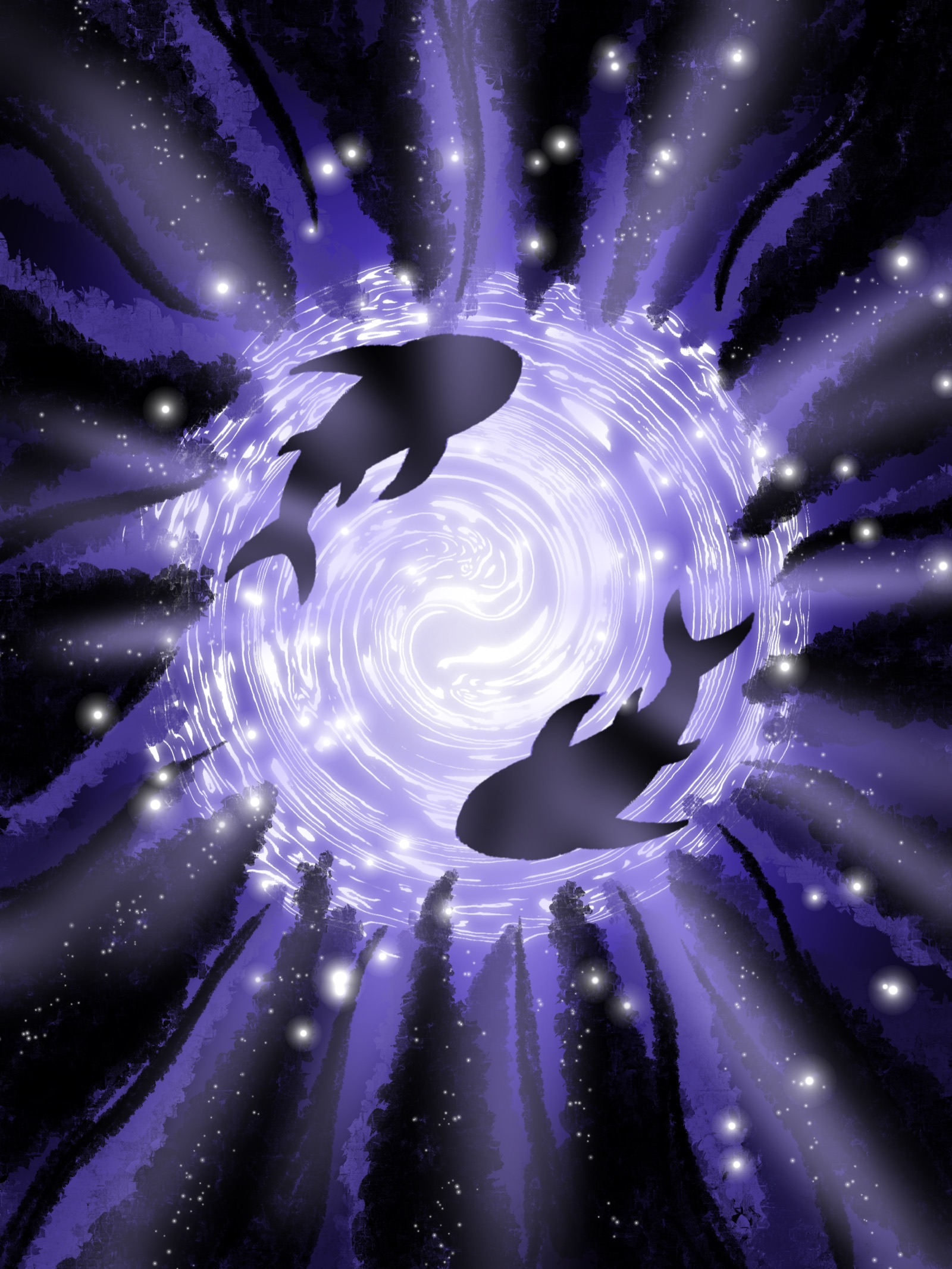 紫色星空游鱼插画